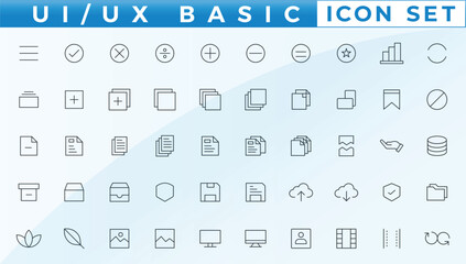 Basic User Interface Essential Set. Line Outline Icons. For App, Web, Print. Editable Stroke.