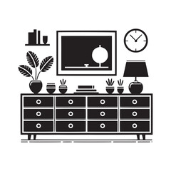 A Platform for Display and Functionality: The Sideboard Silhouette Offers Storage and Style for the Dining Area. Sideboard Illustration - Sideboard Vector
