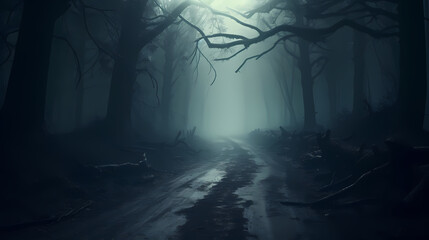 Fototapeta premium Mysterious dark woods and misty paths, perfect for a Halloween scene