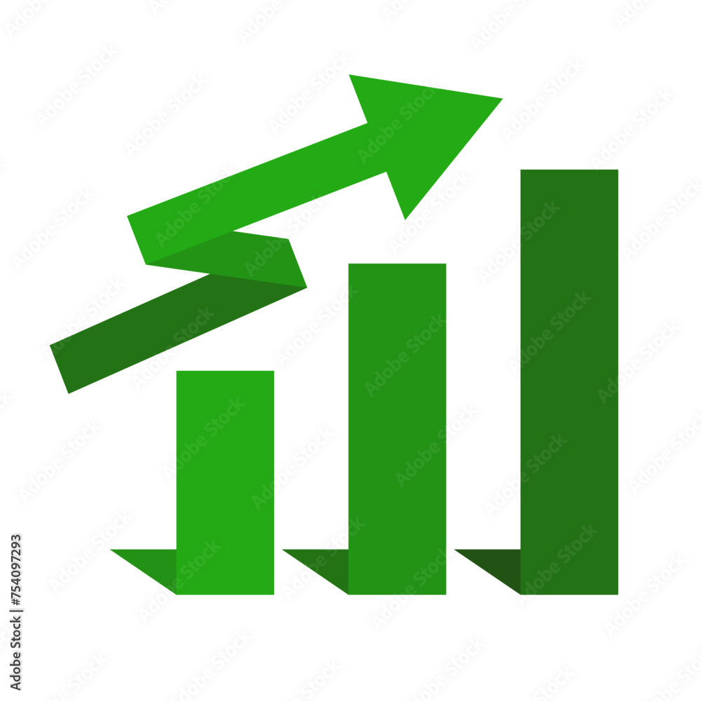 Poster flat design green increasing bar graph icon. vector.