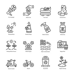 Trendy Linear Icons Depicting Eco Lifestyle 

