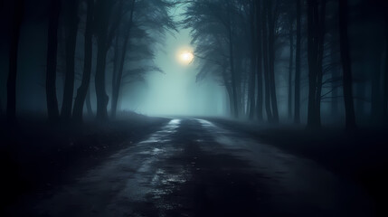 Obraz premium Mysterious dark woods and misty paths, perfect for a Halloween scene