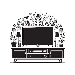 Beyond Function: The TV Stand Silhouette Represents a Platform for Entertainment and Media Display. TV Stand Illustration - TV Stand Vector