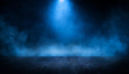 Nebulous Nightfall: The Dark Stage Immersed in Smoky Dark Blue Atmosphere