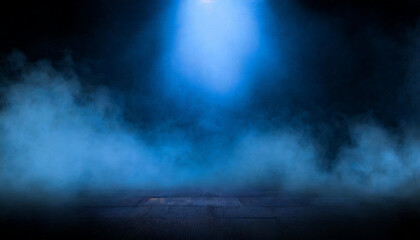 Shadowy Splendor: The Dark Stage Illuminated by Moody Dark Blue Background