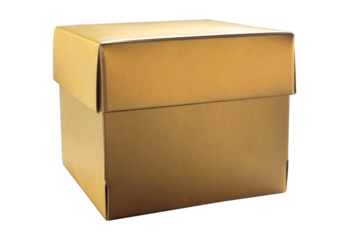 gold paper gift box isolated on background with clipping path. luxury and deluxe box packaging for special event day, holiday, birthday. gold container box with cap.