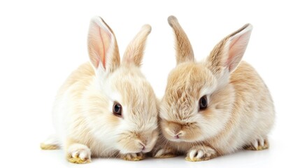 Obraz premium Portrait of healthy fluffy cute baby rabbit in studio with soft light isolated on white background.