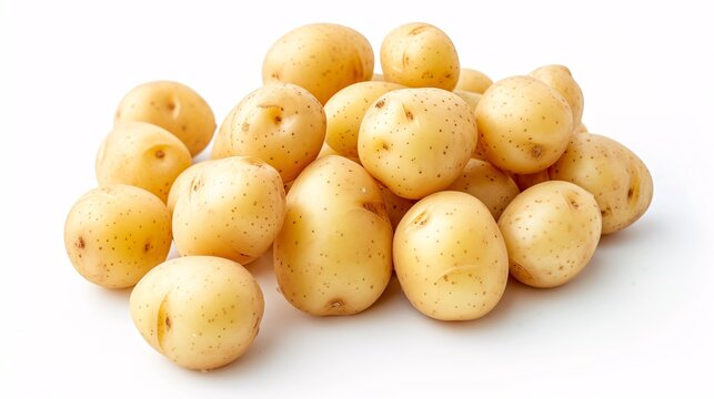 Fresh Unpeeled Infant Potatoes grenailles spuds on blank canvas.