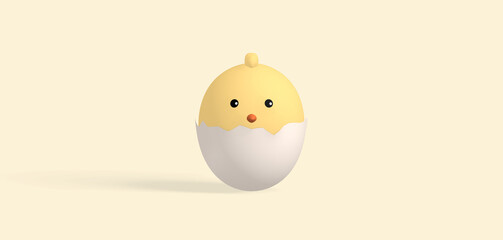 easter chicks hatching from egg with light yellow background