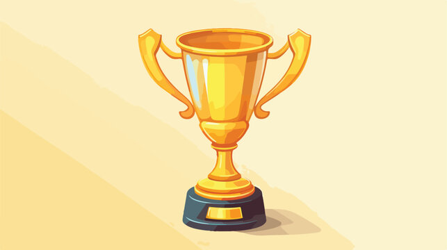 Golden trophy cup isometric flat icon. Freehand drawn.