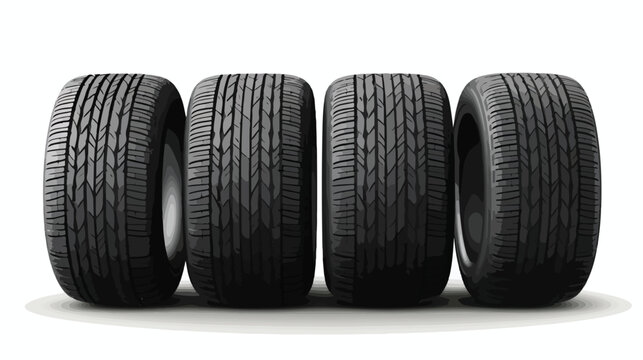 Group of black tires isolated on white background.