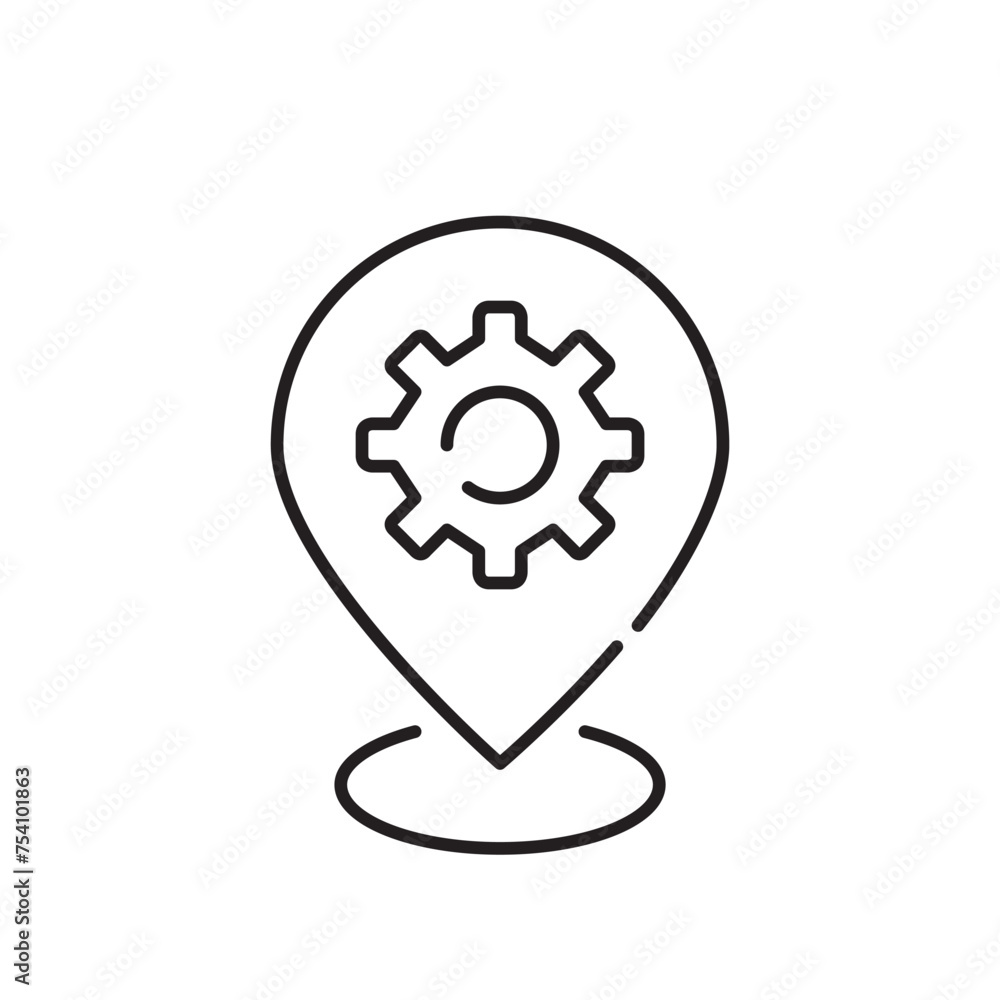 Poster location adjustment tools. cogwheel and map pointer. pixel perfect vector icon