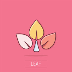Leaf icon in comic style. Plant cartoon vector illustration on isolated background. Flower splash effect sign business concept.