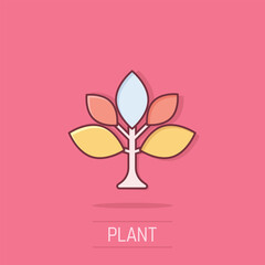 Leaf icon in comic style. Plant cartoon vector illustration on isolated background. Flower splash effect sign business concept.