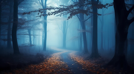 Obraz premium Mysterious dark forest at night, halloween background