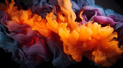 Vibrant orange and deep violet liquids colliding with explosive energy, forming a dramatic and...