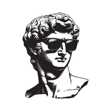 half body statue man wearing sunglasses hand drawn art style vector illustration