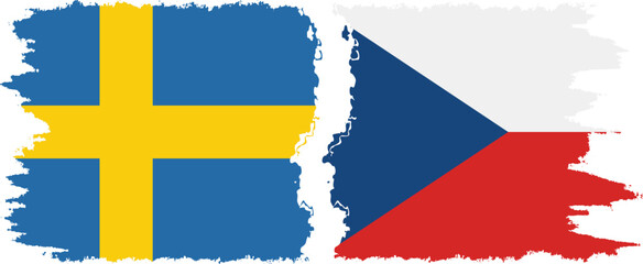 Czech and Sweden grunge flags connection vector