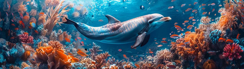 Fotobehang Classic portrait of a dolphin in its natural underwater habitat © Atchariya63