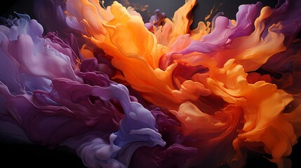 Vibrant orange and deep violet liquids colliding with explosive energy, forming a dramatic and visually captivating abstract display - obrazy, fototapety, plakaty