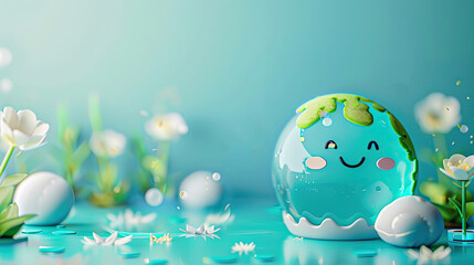 Water day background. A drop of water in 3d and cute concept