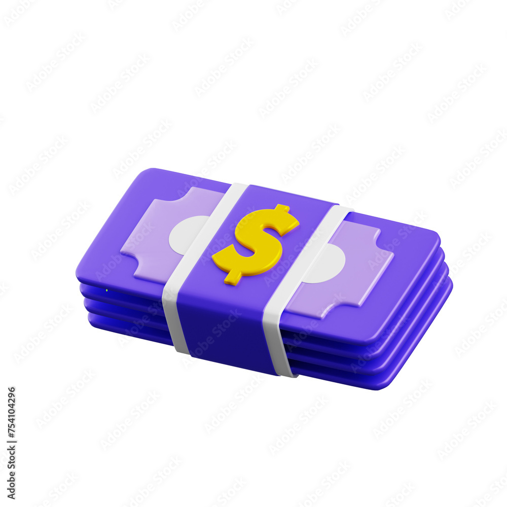 Poster 3d banknote bundles paper wealth. 3d illustration, 3d element, 3d rendering. 3d visualization isolat