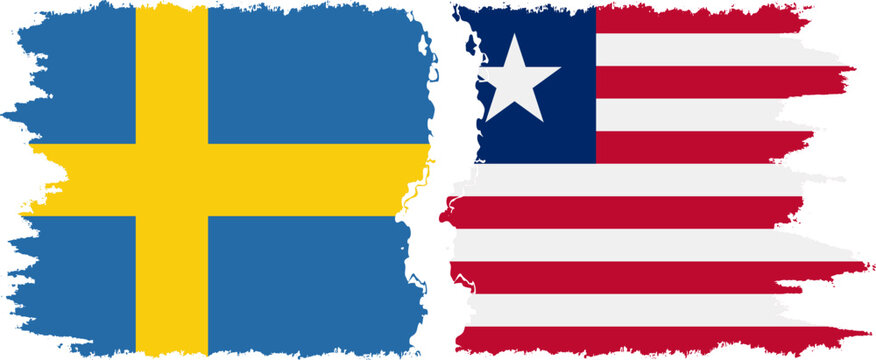 Liberia and Sweden grunge flags connection vector