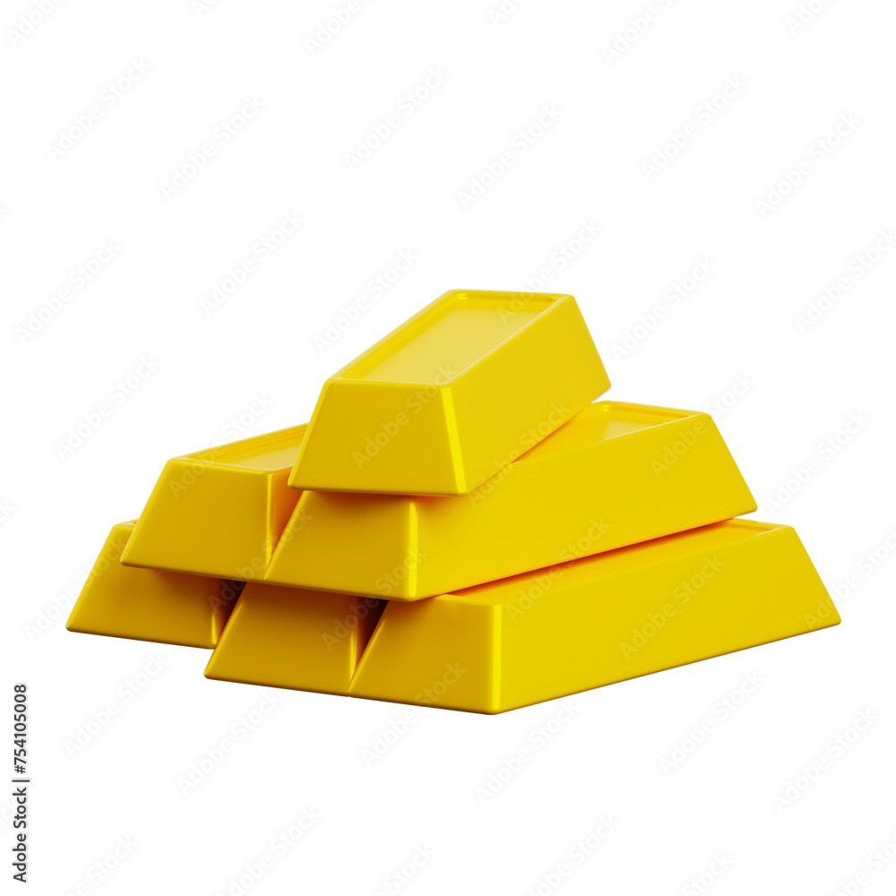 Poster 3d gold ingots fortune in bars. 3d illustration, 3d element, 3d rendering. 3d visualization isolated