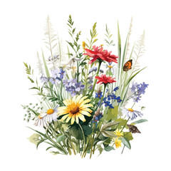 A cluster of wildflowers in a field. Vector clipart