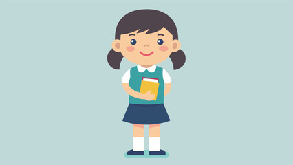 Vector Cute Smiling Young School Student Girl Stan 