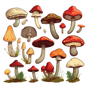A collection of different types of mushrooms. Vector clipart.