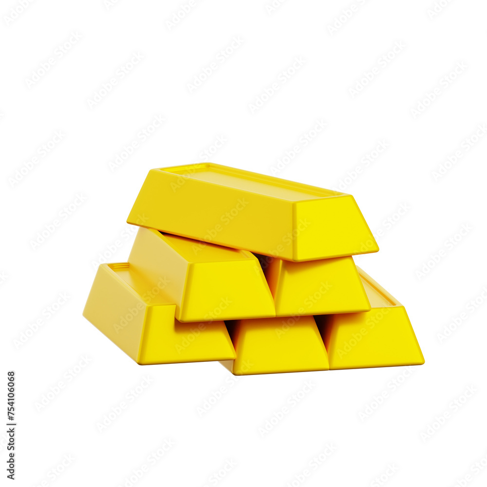 Aufkleber 3d gold ingots fortune in bars. 3d illustration, 3d element, 3d rendering. 3d visualization isolated