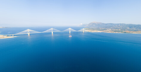 Rion, Greece. Rion - Andirion. Cable-stayed automobile-pedestrian bridge across the Gulf of...