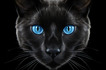 Detailed close-up siamese cat with striking piercing blue eyes in high definition photography
