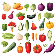 A collection of different types of vegetables. Vector clipart.