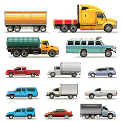 A collection of different vehicles. Vector clipart.