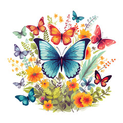 A colorful butterfly meadow. Vector clipart.