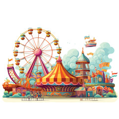 A colorful carnival with rides. Vector clipart.