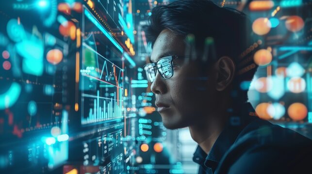 A tech entrepreneur analyzing market trends to identify opportunities