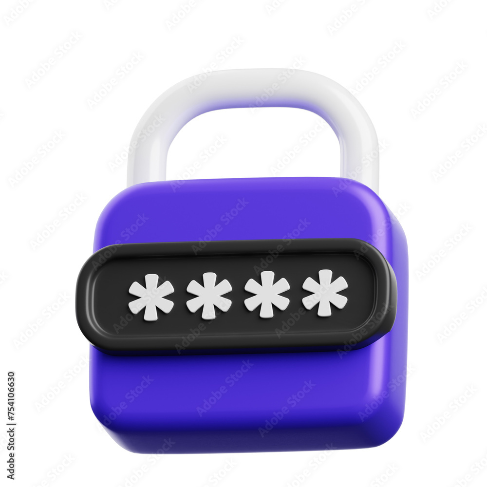 Poster 3d password securing secrets. 3d illustration, 3d element, 3d rendering. 3d visualization isolated o