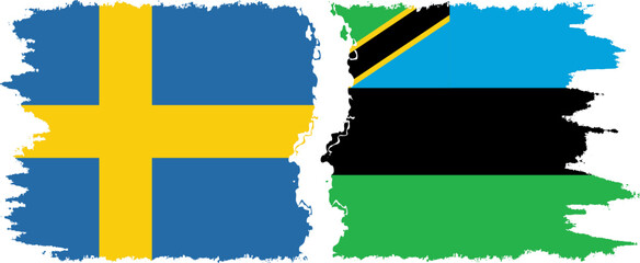 Zanzibar and Sweden grunge flags connection vector