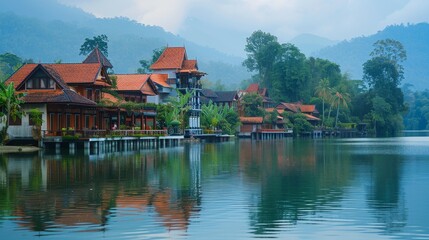 Obraz premium A tranquil lakeside village