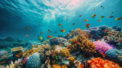 Fototapeta na wymiar A vibrant coral reef teeming with marine life