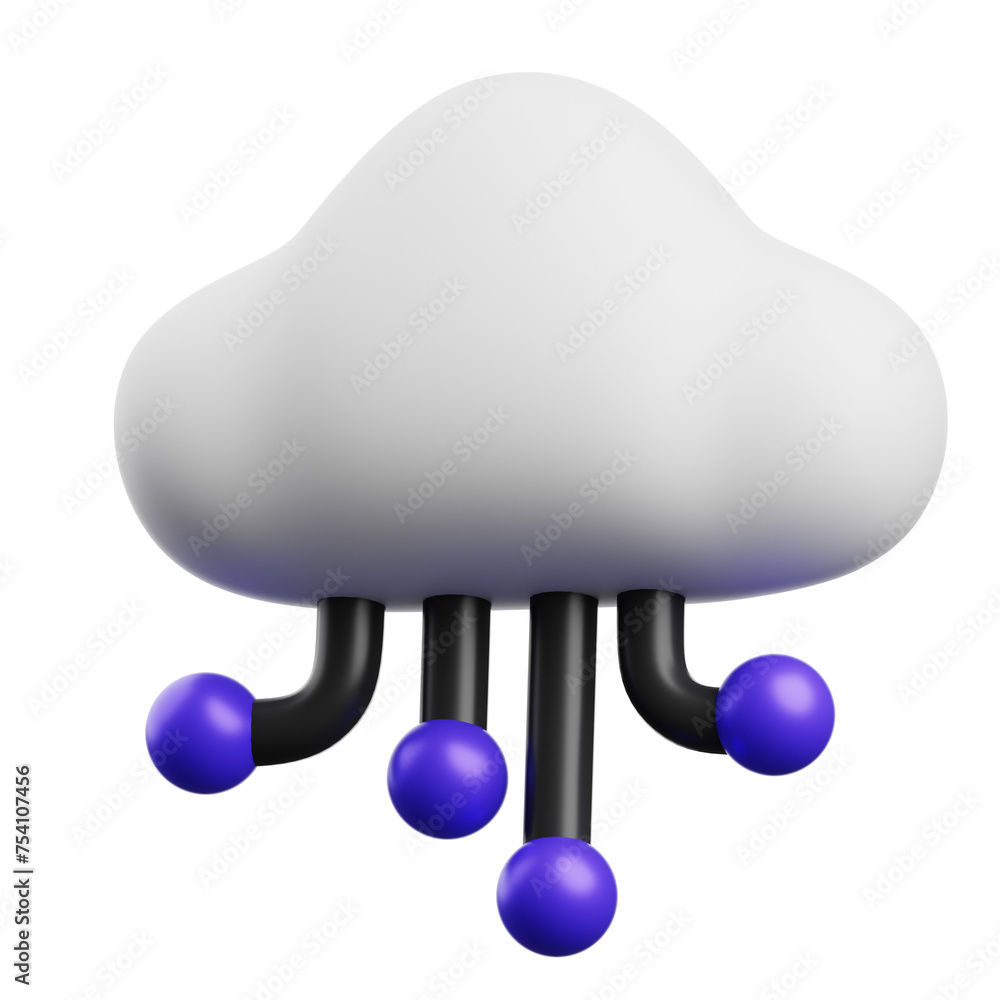 Aufkleber 3d cloud computing the future of computing. 3d illustration, 3d element, 3d rendering. 3d visualizat