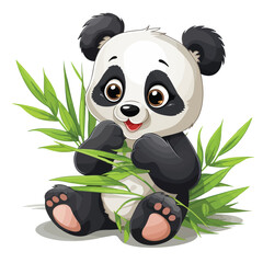 A cute panda eating bamboo. Vector clipart isolated.