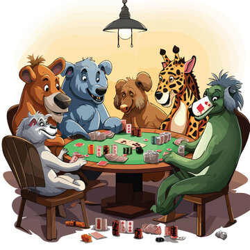 A group of animals having a movie night. Vector clipart.