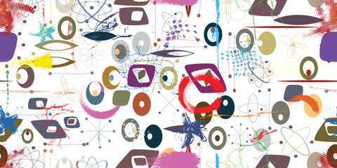 Obraz premium Vintage seamless pattern with mid century modern design elements . Endless pattern with vector abstract shapes.
