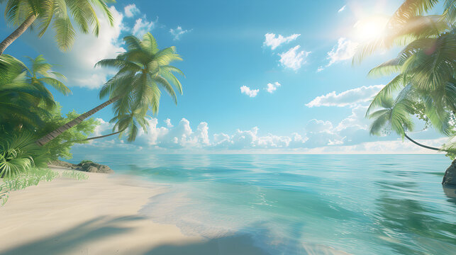 Cruise on sea land beach, Cruise To Caribbean With Palm tree On Coral Beach, world traveling day, Generative Ai