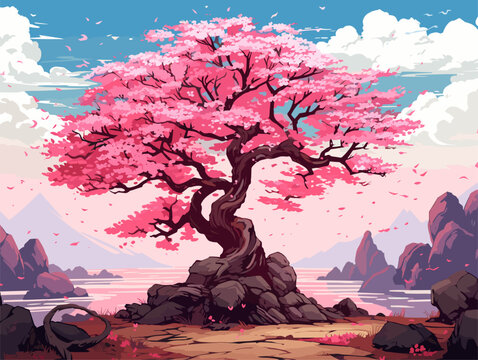 Serene Sakura cartoon full tree