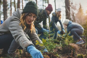 Women volunteering to plant trees local parks, emphasizing the role of individuals in protecting the environment.